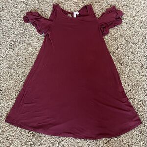 Alya Dress Women's S Red Burgundy Off Shoulder Flutter‎ Sleeve Boutique USA Made